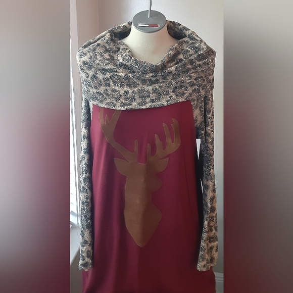 EUC Deer Cowl neck Leopard tunic top/dress - Picture 3 of 4